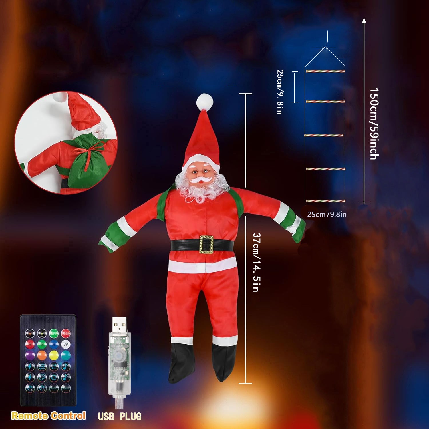 Climbing Santa Ladder LED Light Decoration