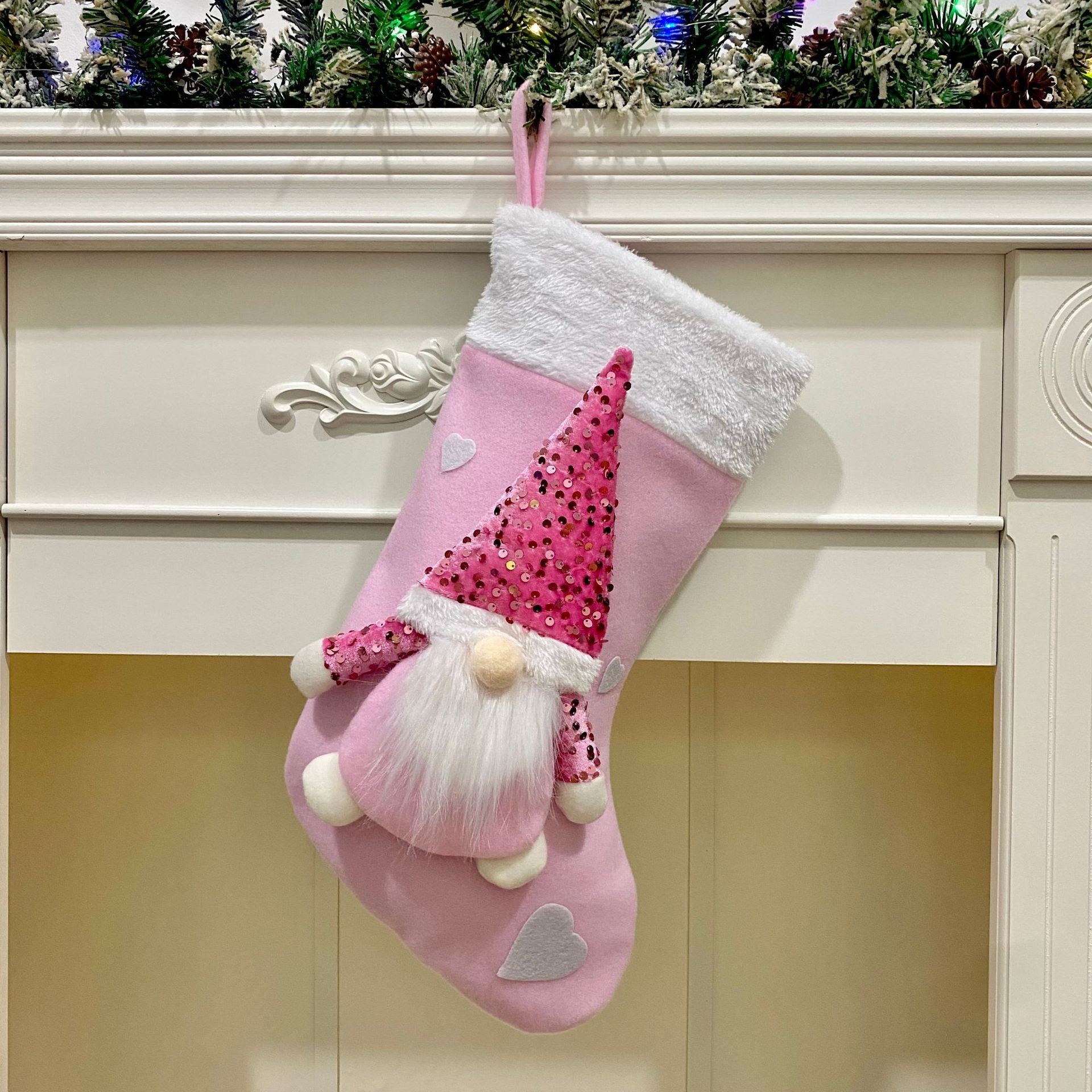 Sac cadeau de Noël gnome sans visage à sequins