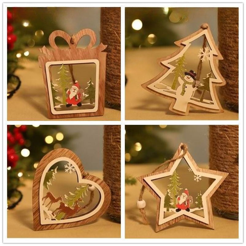 Wooden Hollow Christmas Ornaments Set