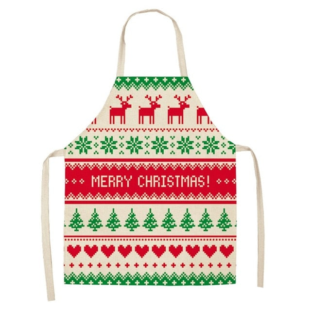 Christmas Print Linen Kitchen Apron