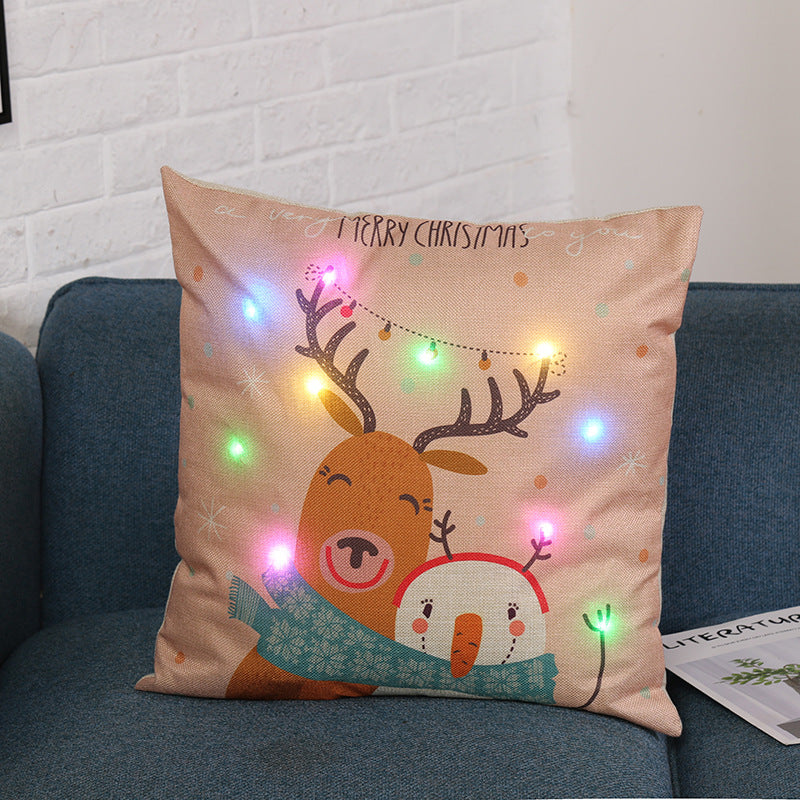 Christmas Cartoon Linen Cushion Cover 45x45 cm