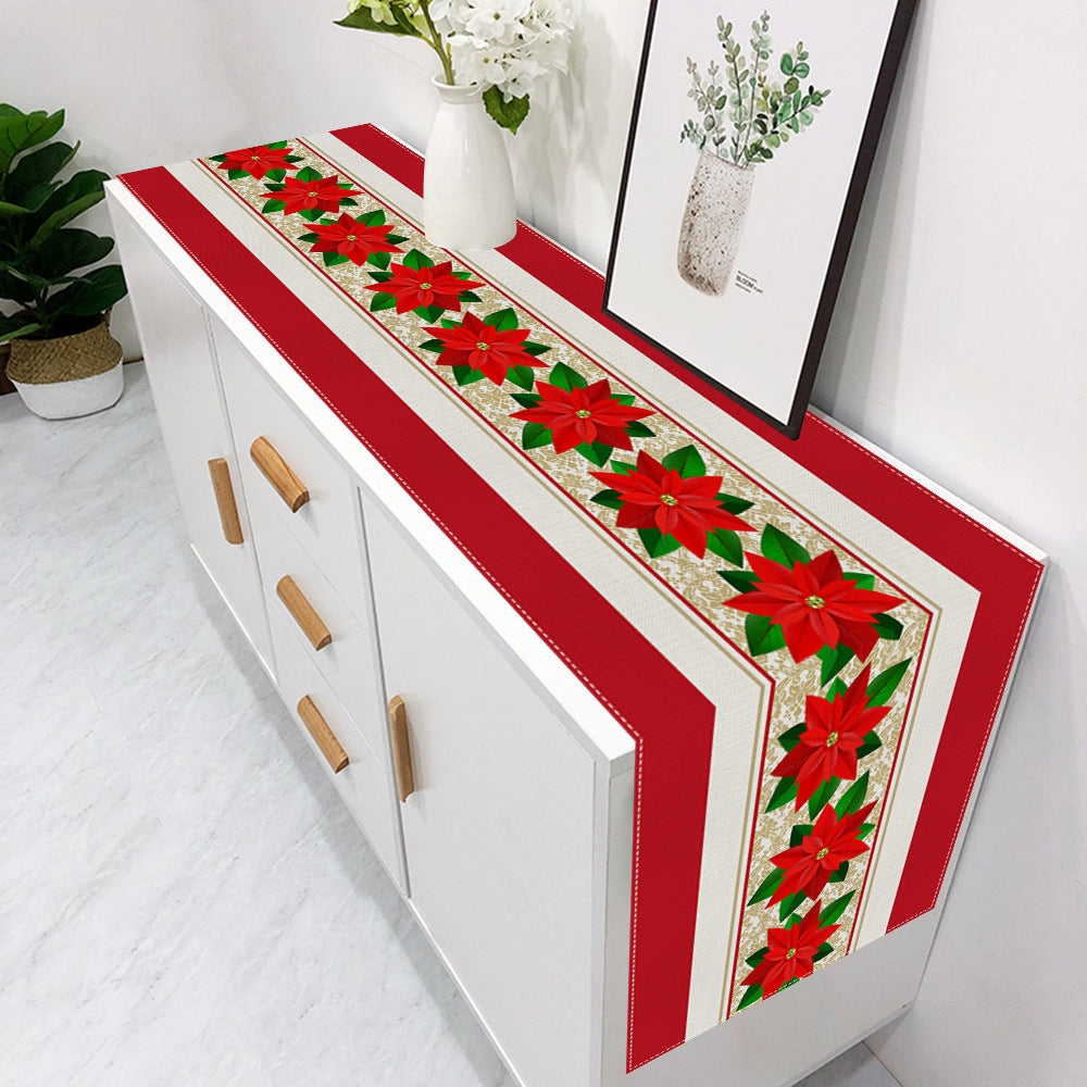 華やかなプリントのクリスマス ポリエステルテーブルランナー