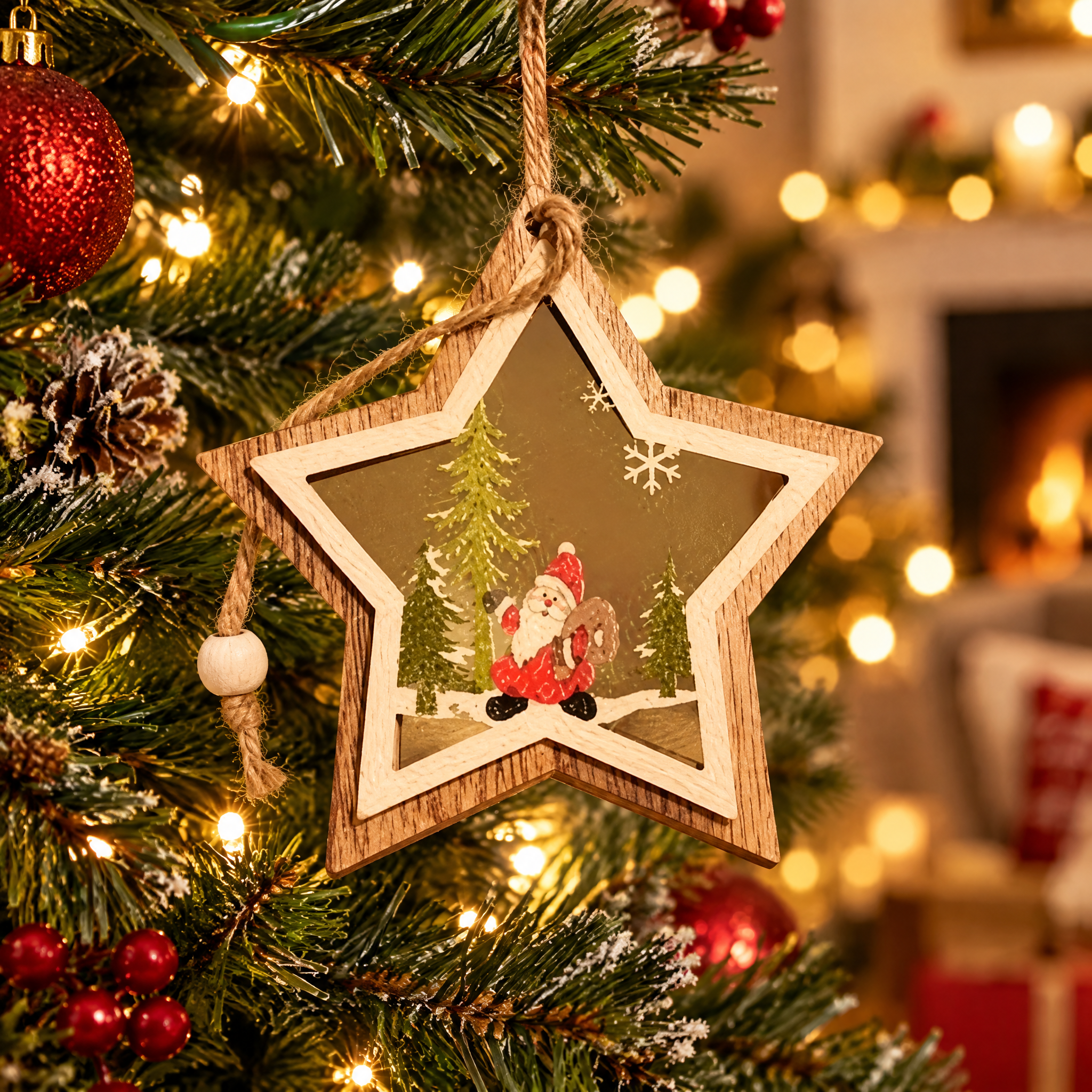 Set ausgehöhlter Weihnachtsanhänger aus Holz