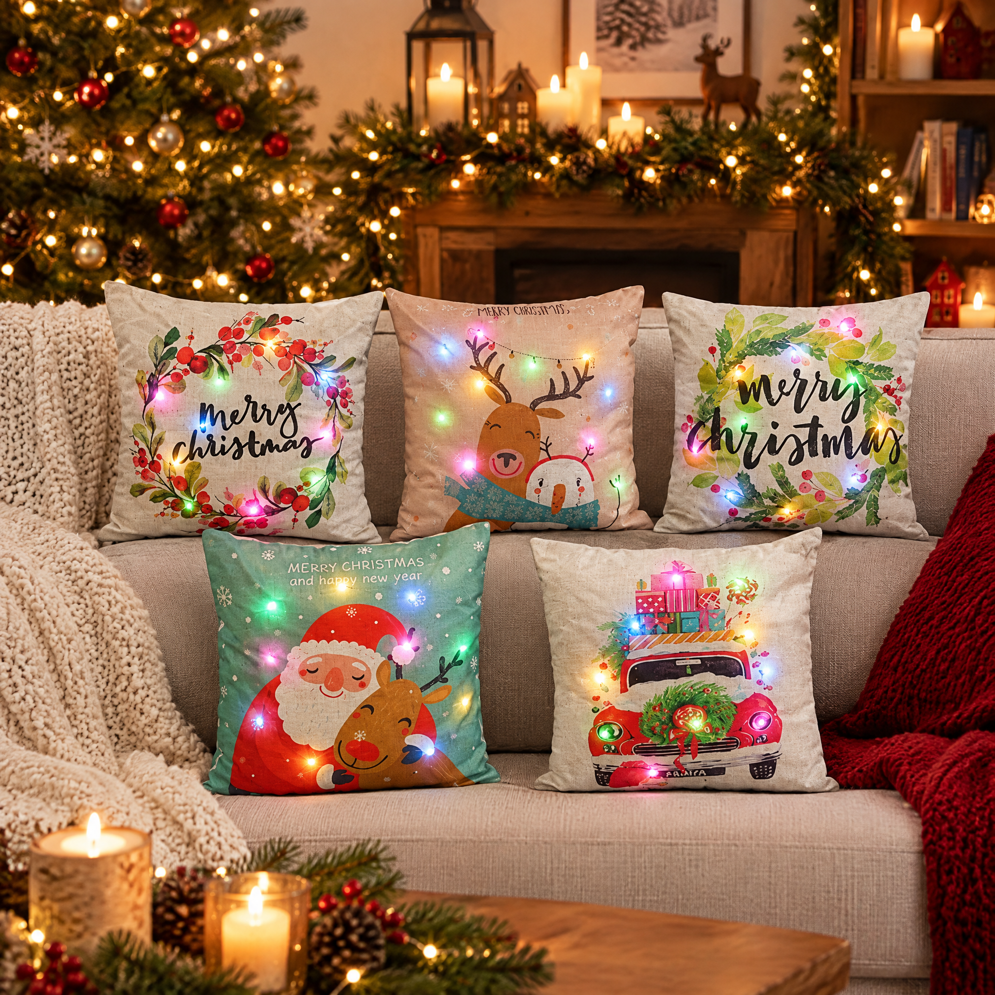 Christmas Cartoon Linen Cushion Cover 45x45 cm – Christmas