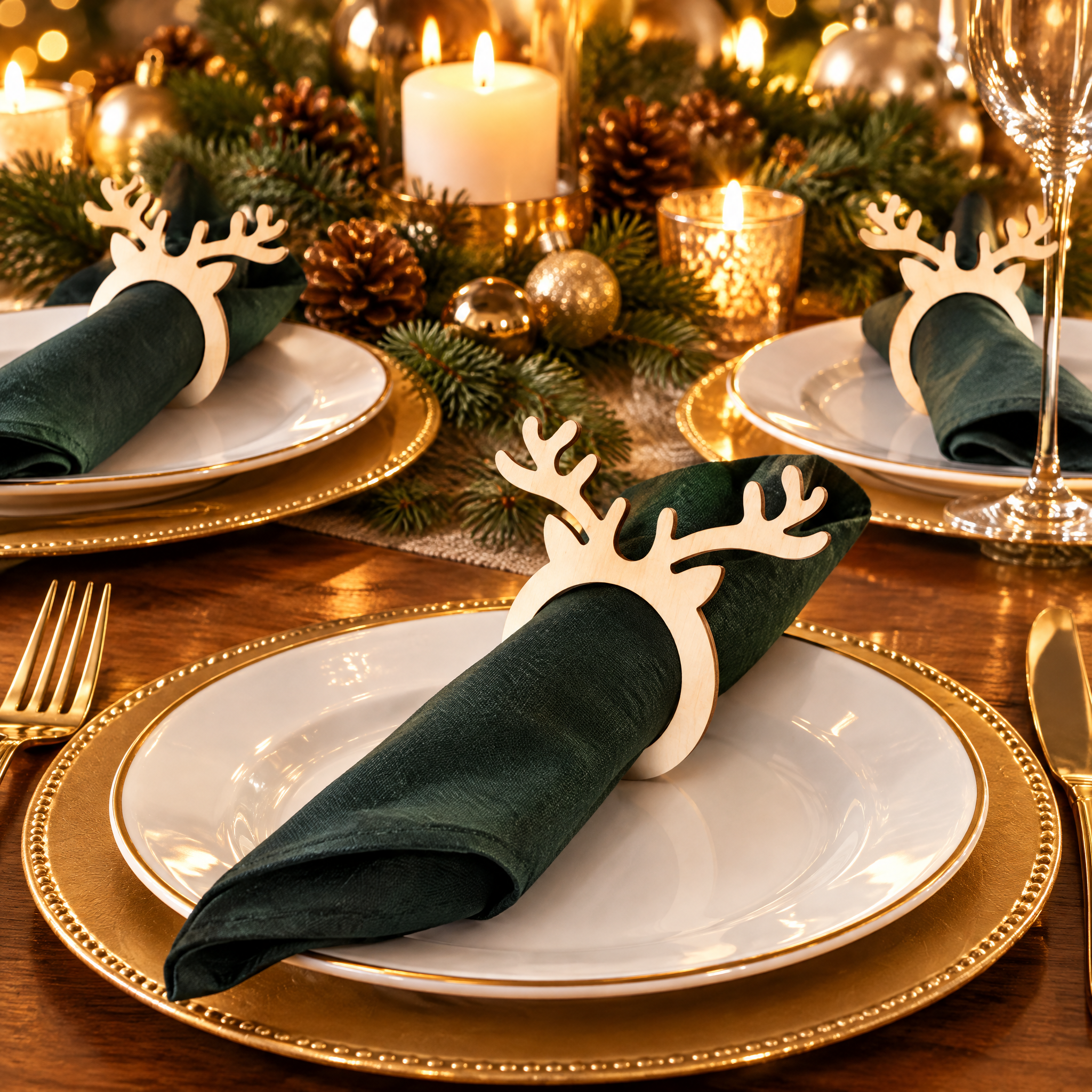 Ronds de serviette de Noël en bois motif bois de renne