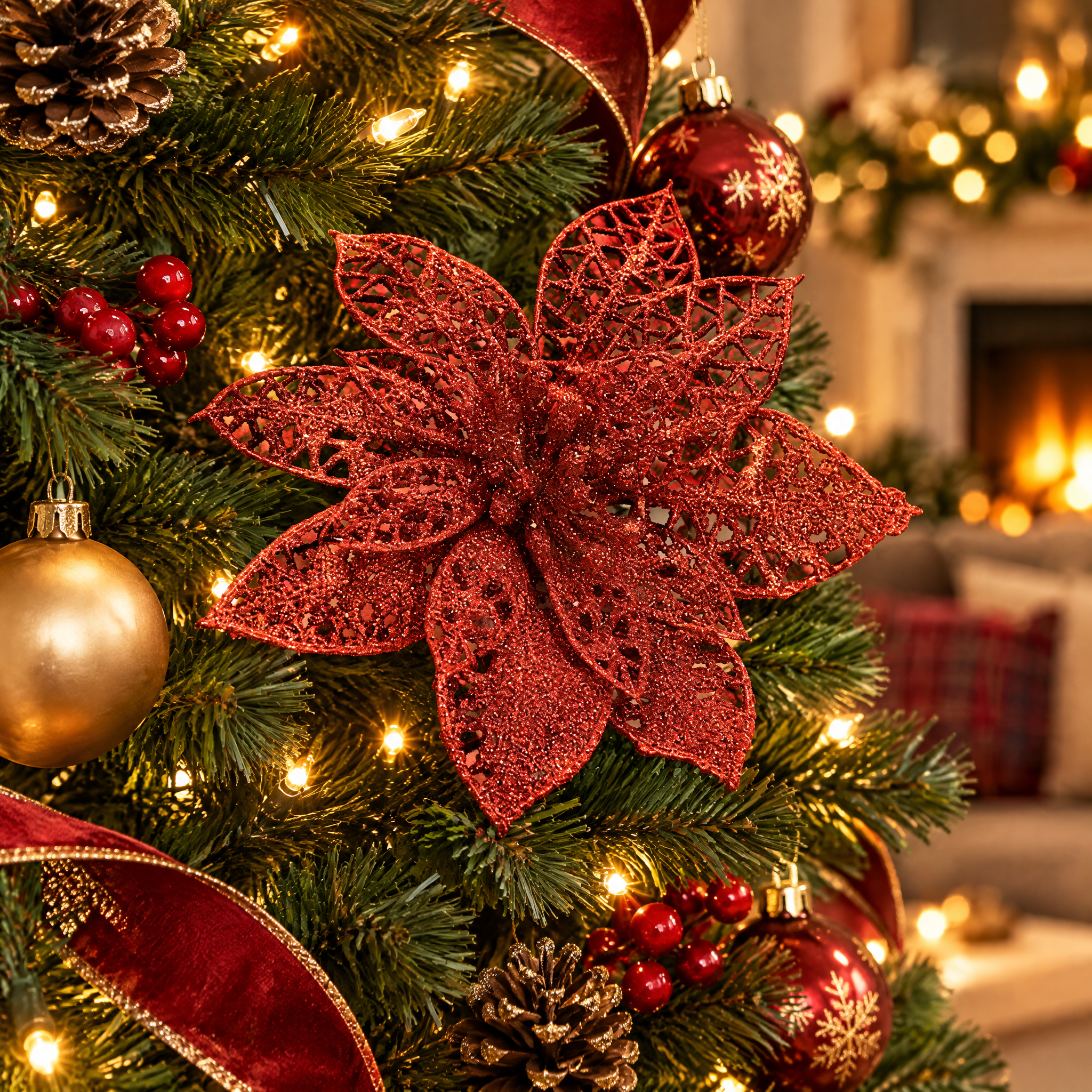 Glitter Christmas Flower Tree Picks – Christmas