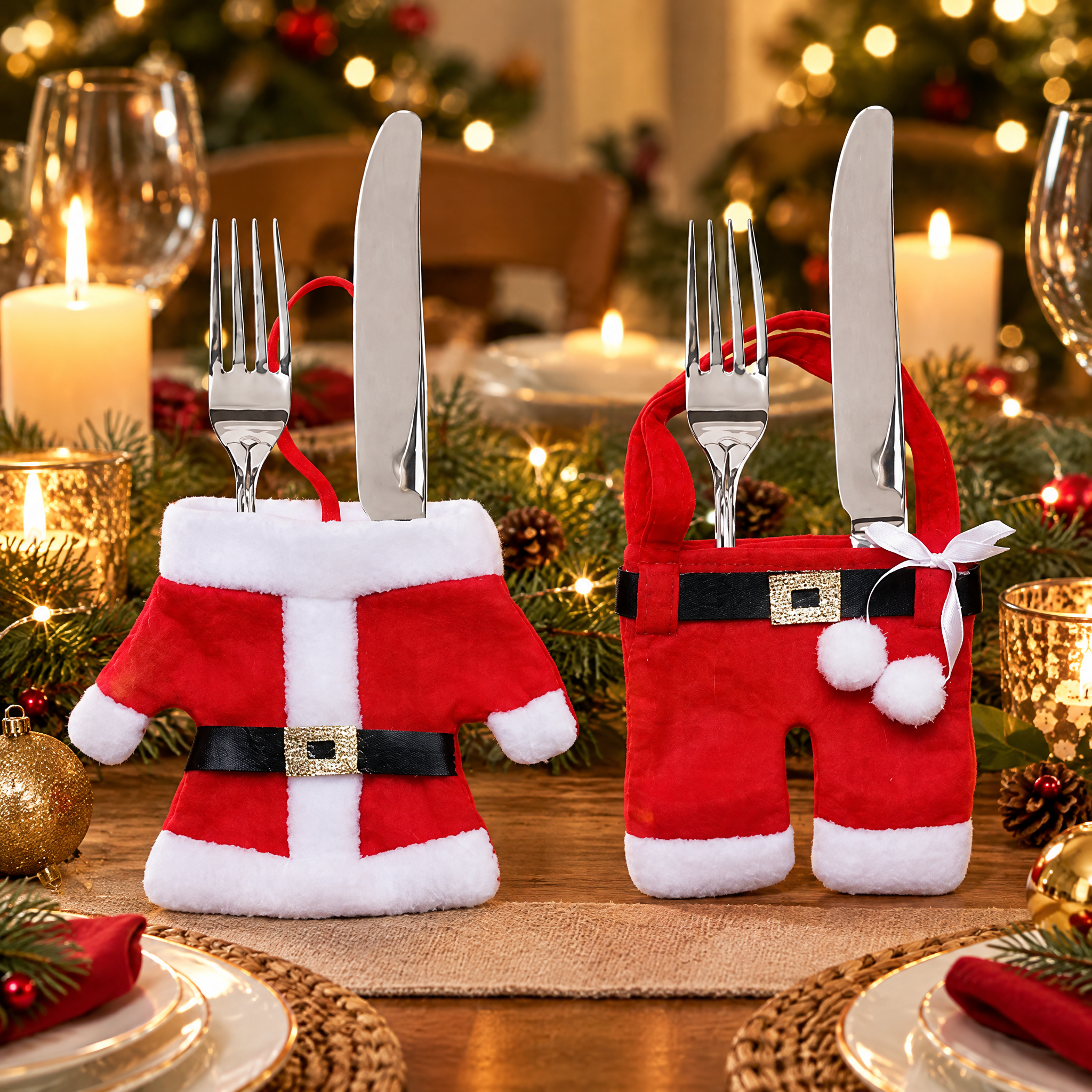 Bestikholder formet som julemandsdragt