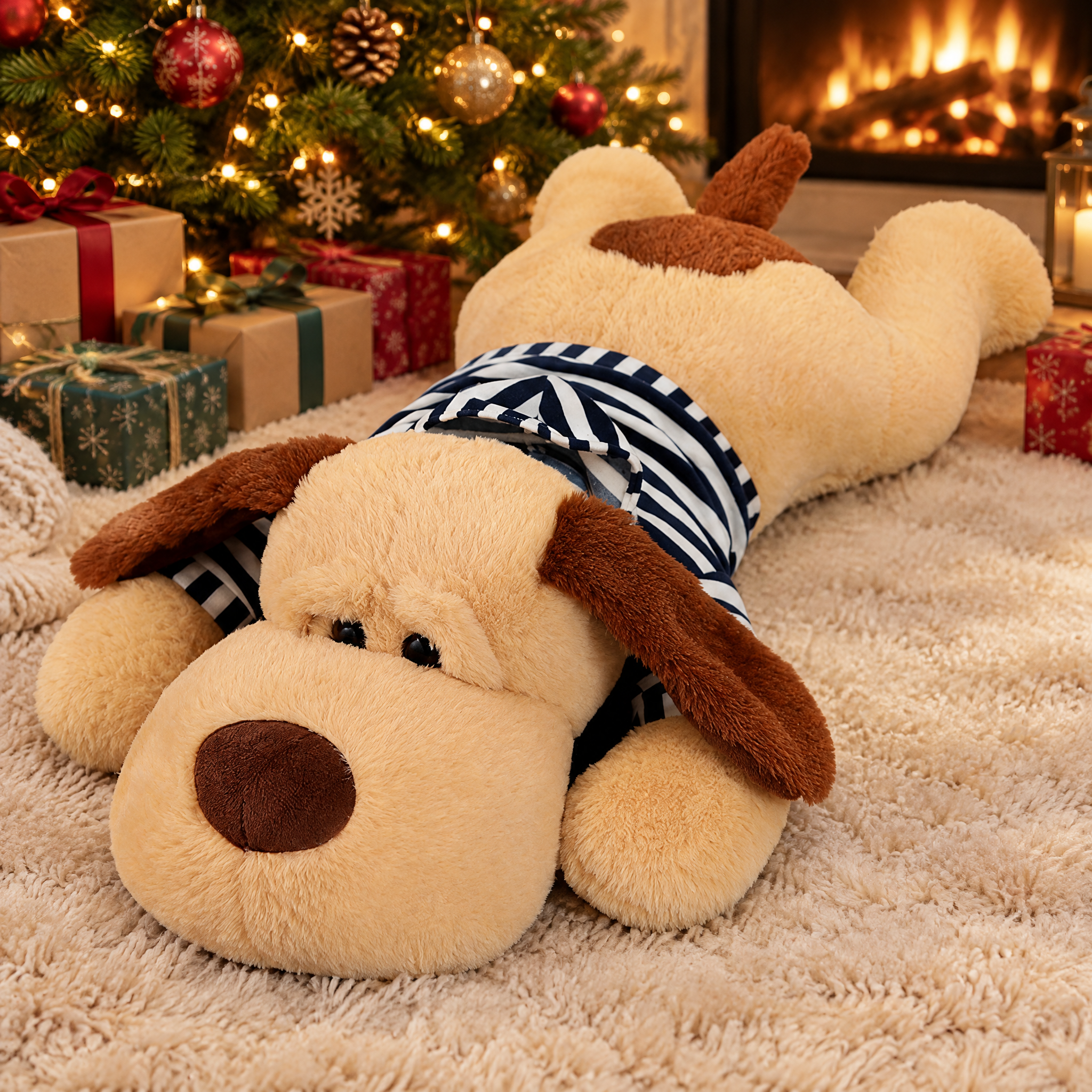 Perro de peluche gigante a rayas