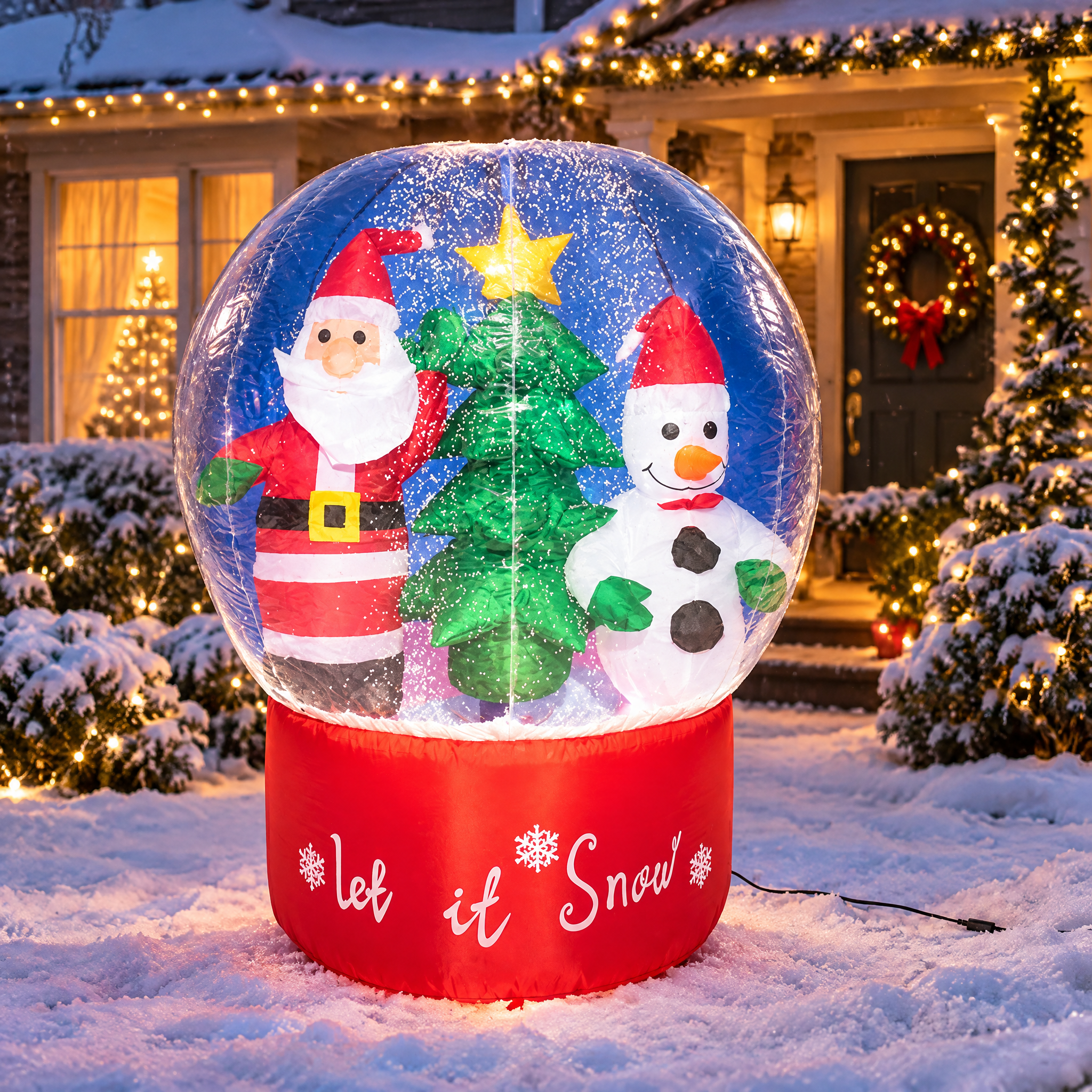 Bola de nieve navideña hinchable luminosa con Papá Noel
