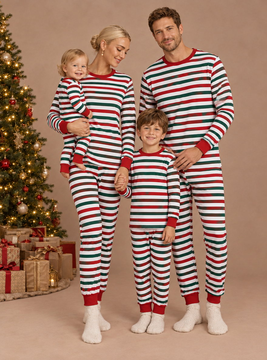 Striped Christmas Matching Family Pajamas – family photoshoot