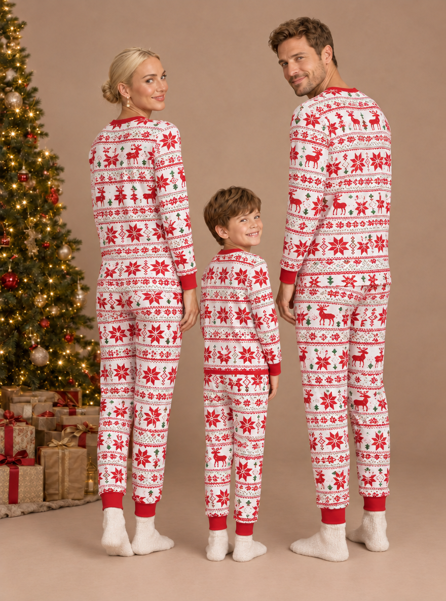 Red & White Christmas Matching Family Pajamas – back view