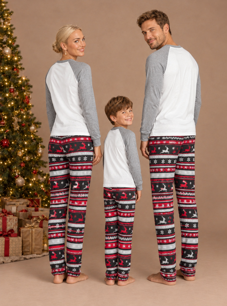 Festive Print Matching Family Christmas Pajamas – back view