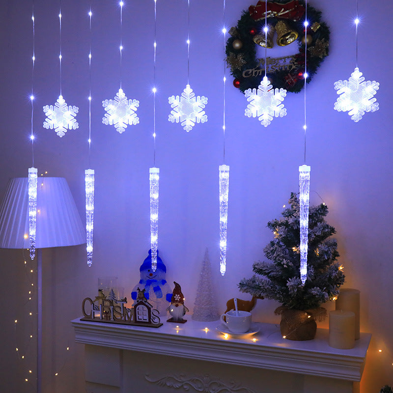 Catena di luci LED natalizie con ghiaccioli e fiocchi di neve