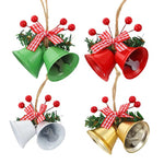 Pendentif de Noël double clochette avec nœud et baies