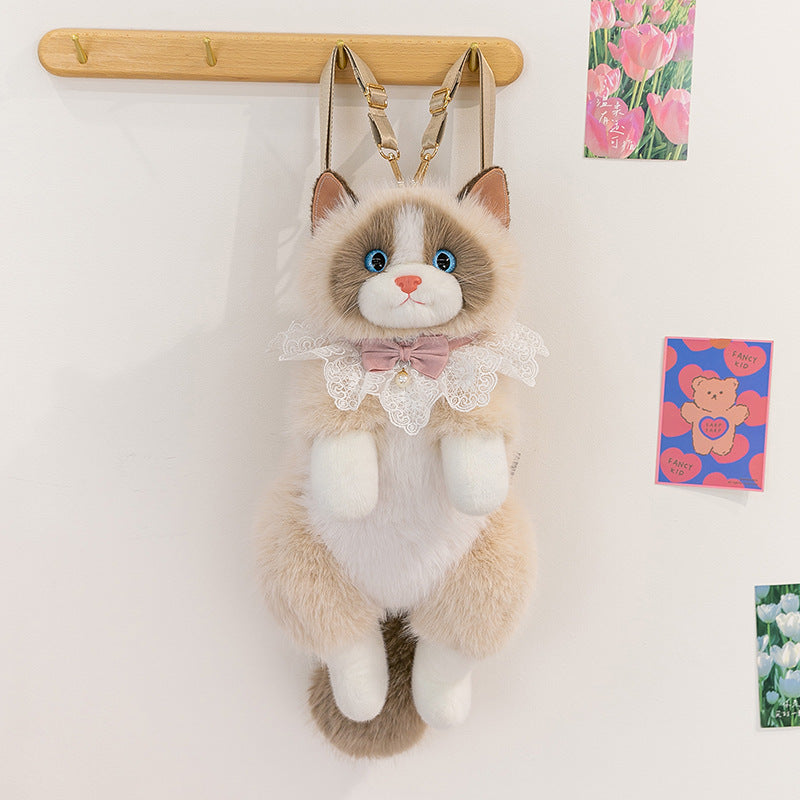 Zainetto in peluche gatto Ragdoll con fiocco