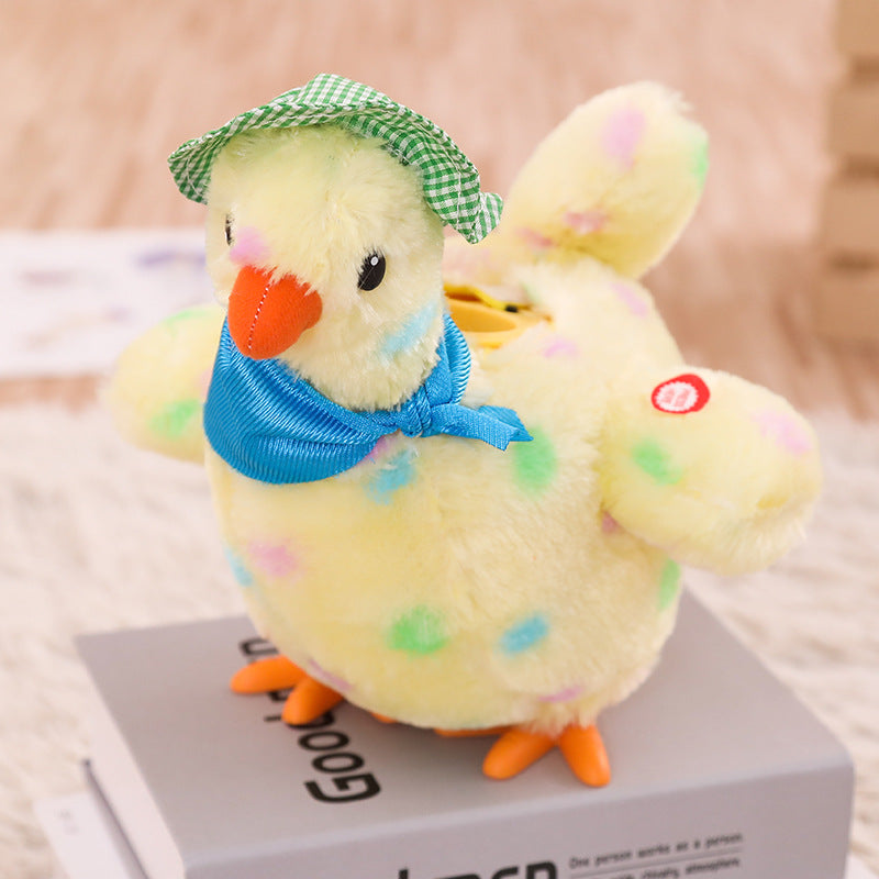 Gallina eléctrica de peluche que pone huevos