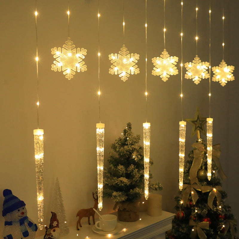 Catena di luci LED natalizie con ghiaccioli e fiocchi di neve