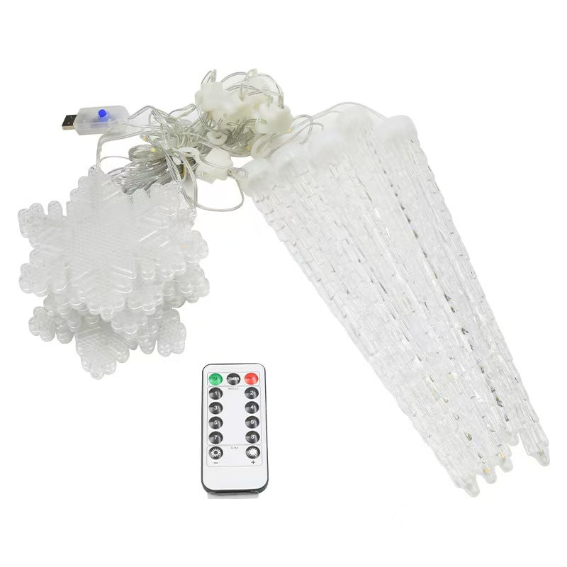 Catena di luci LED natalizie con ghiaccioli e fiocchi di neve