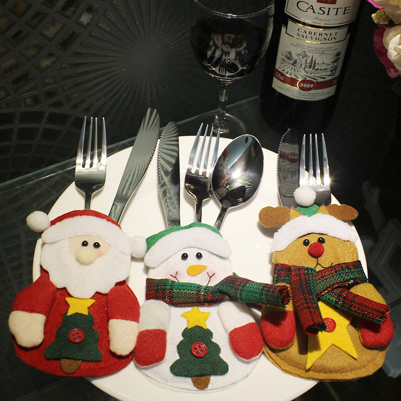 Christmas Cutlery Holder Bag in Santa, Snowman and Reindeer