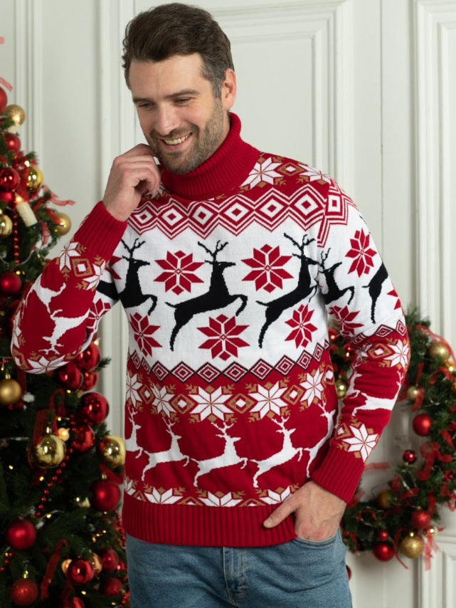 Couples Christmas Reindeer Jacquard Turtleneck Sweater 6