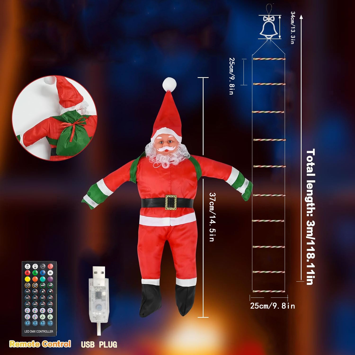 Climbing Santa Ladder LED Light Decoration