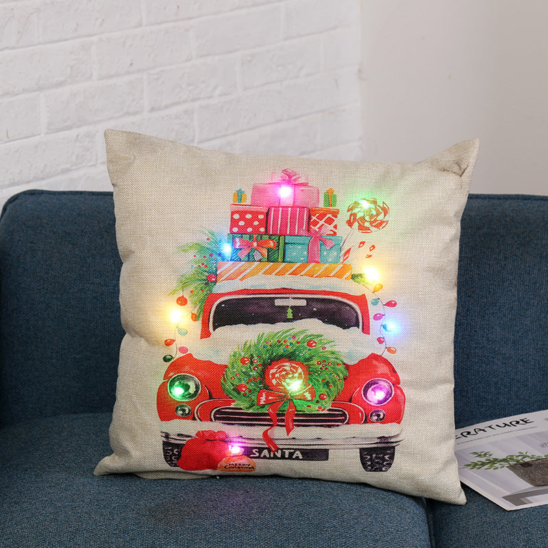 Christmas Cartoon Linen Cushion Cover 45x45 cm