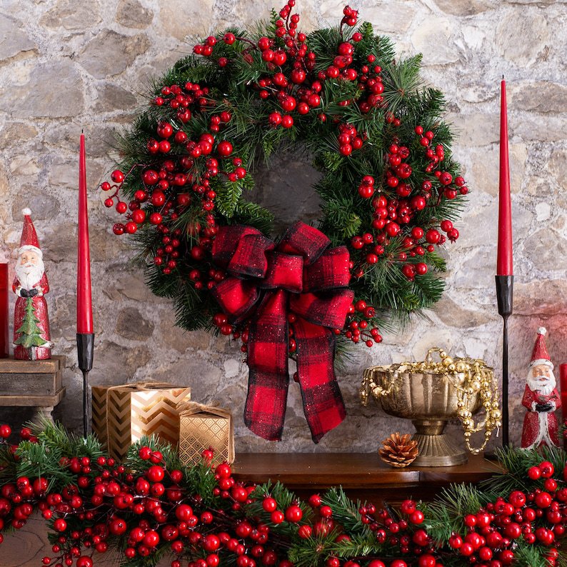 Guirlande de Noël aux baies rouges, 40 cm