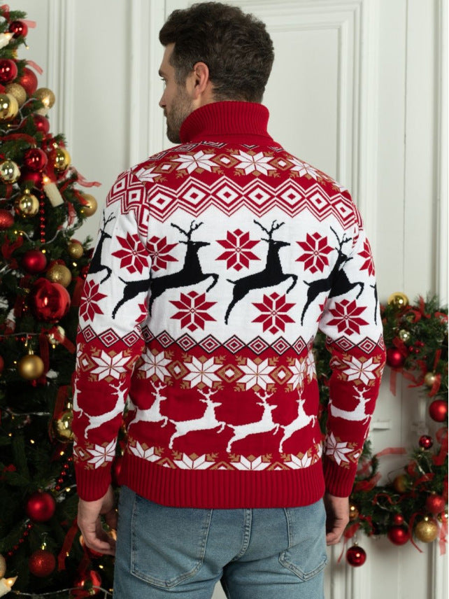 Couples Christmas Reindeer Jacquard Turtleneck Sweater 4
