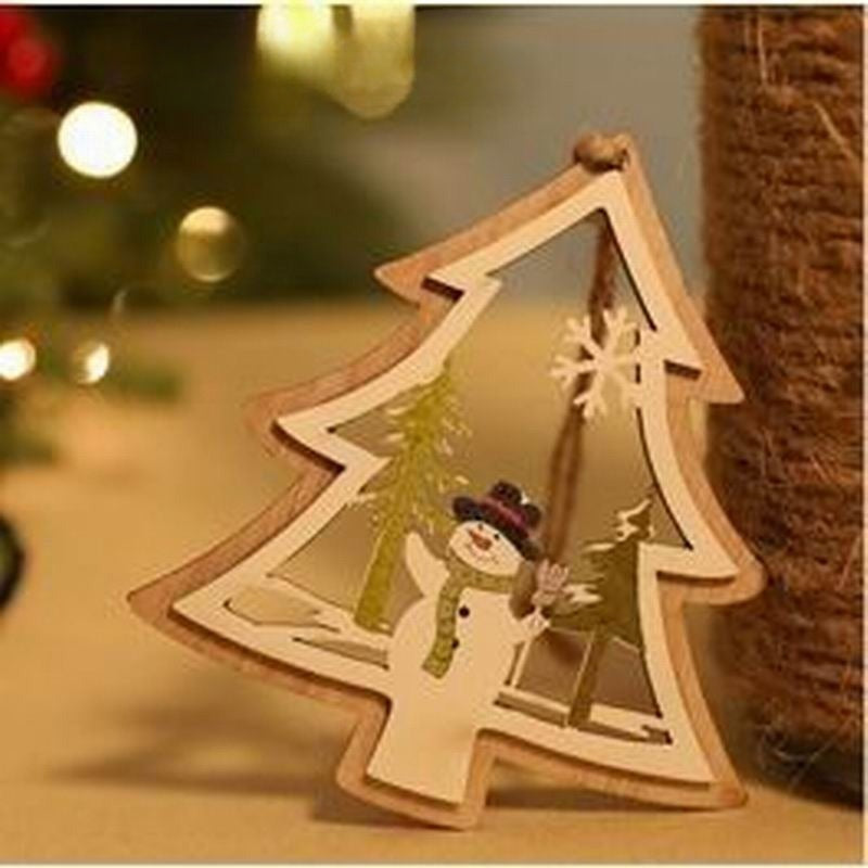 Wooden Hollow Christmas Ornaments Set
