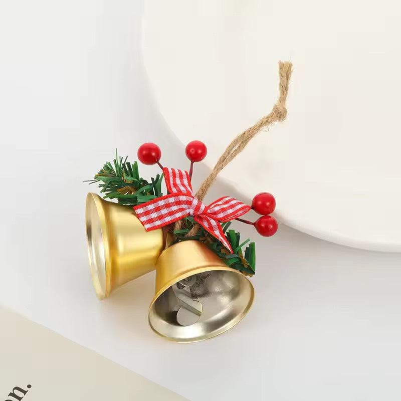 Christmas Double Bell Pendant with Bow and Berries
