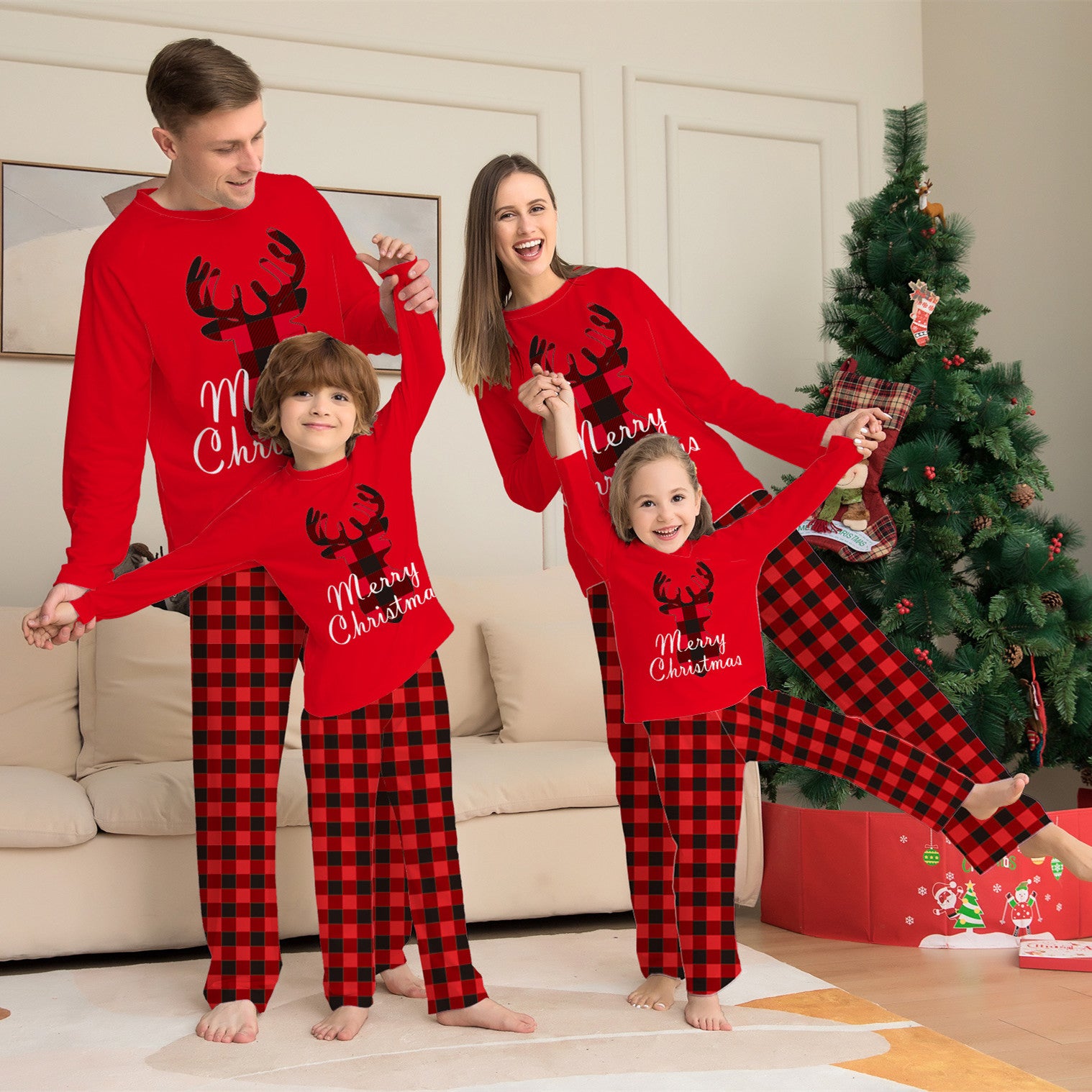 Merry Christmas Matching Family Pajamas (with Dog Sizes) 1