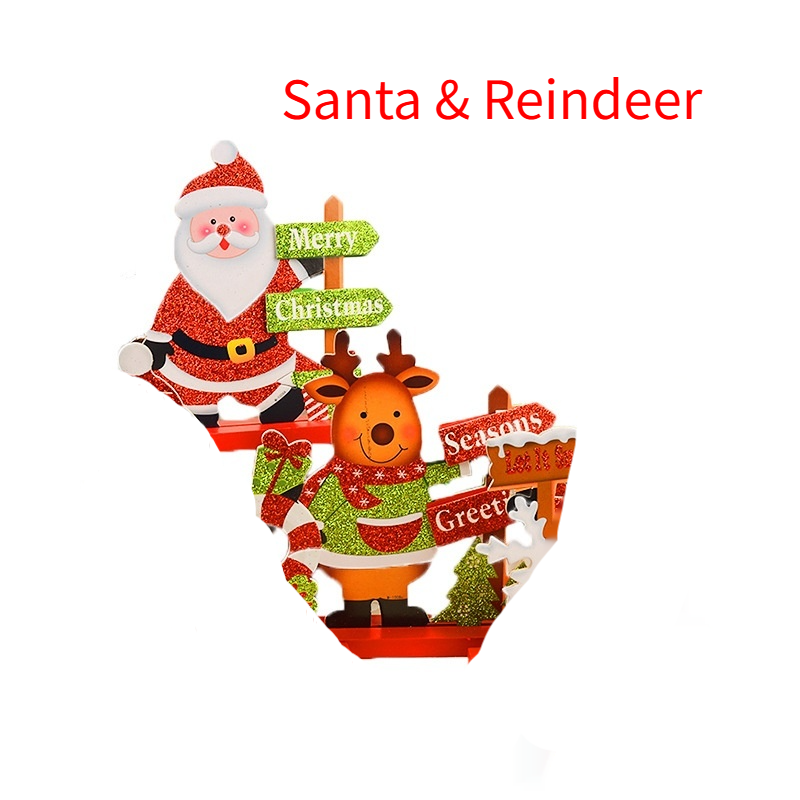 Wooden Santa and Reindeer Tabletop Figurine