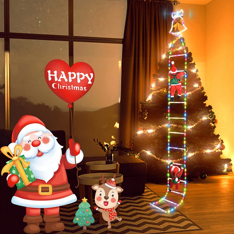 Klimmende kerstman op ladder met LED-verlichting
