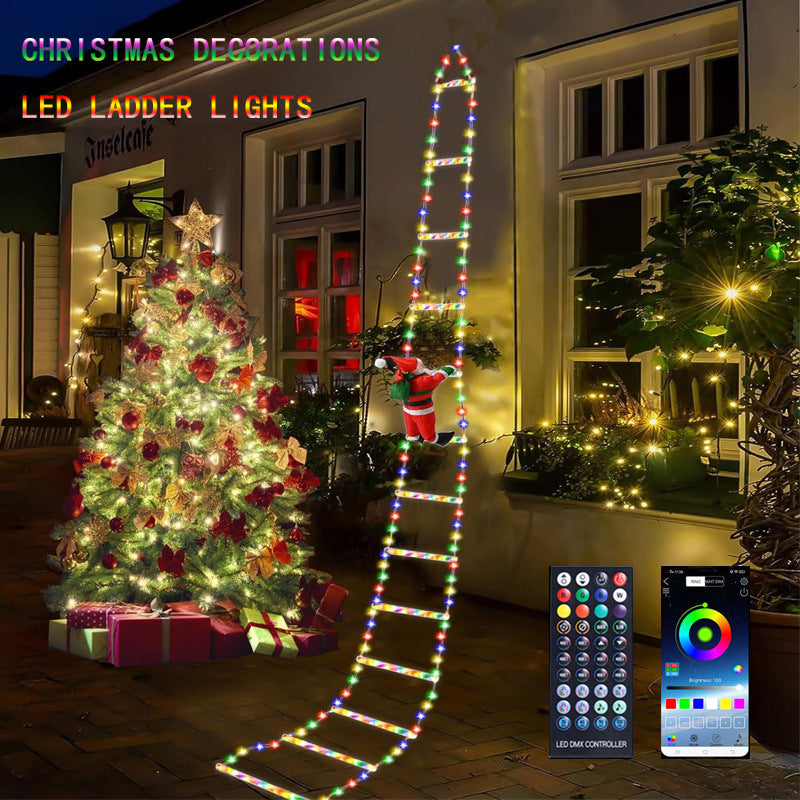 Klimmende kerstman op ladder met LED-verlichting