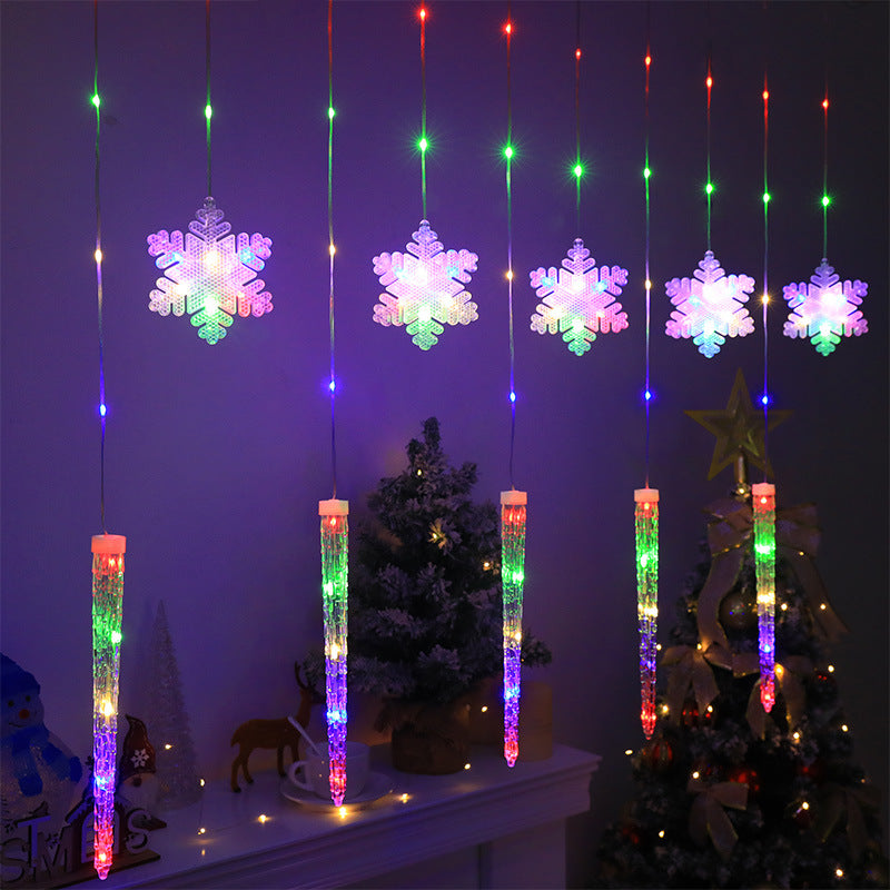 Catena di luci LED natalizie con ghiaccioli e fiocchi di neve