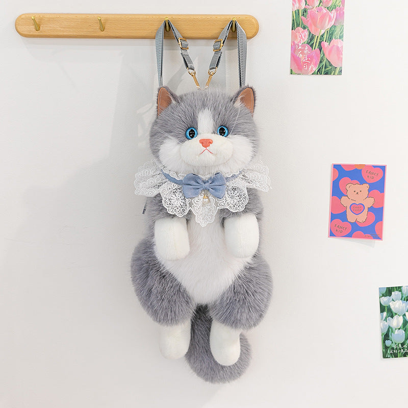 Zainetto in peluche gatto Ragdoll con fiocco
