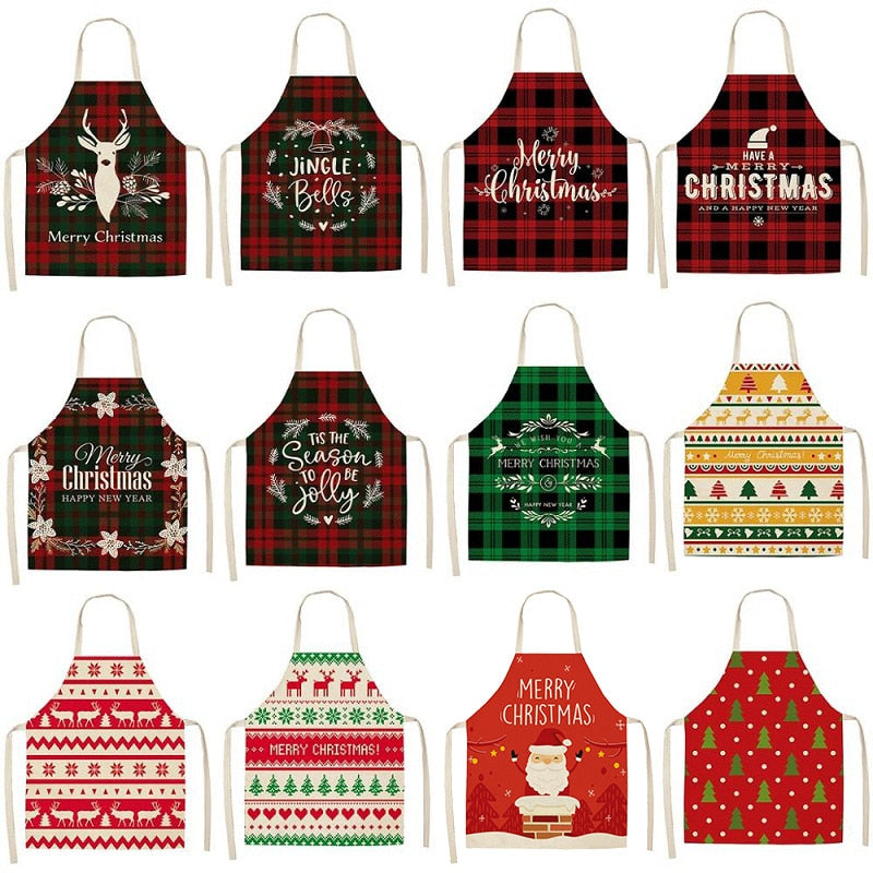 Christmas Print Linen Kitchen Apron