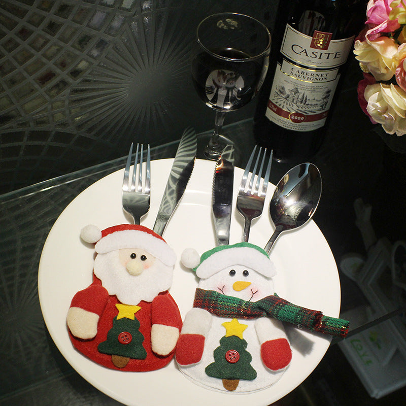 Christmas Cutlery Holder Bag in Santa, Snowman and Reindeer