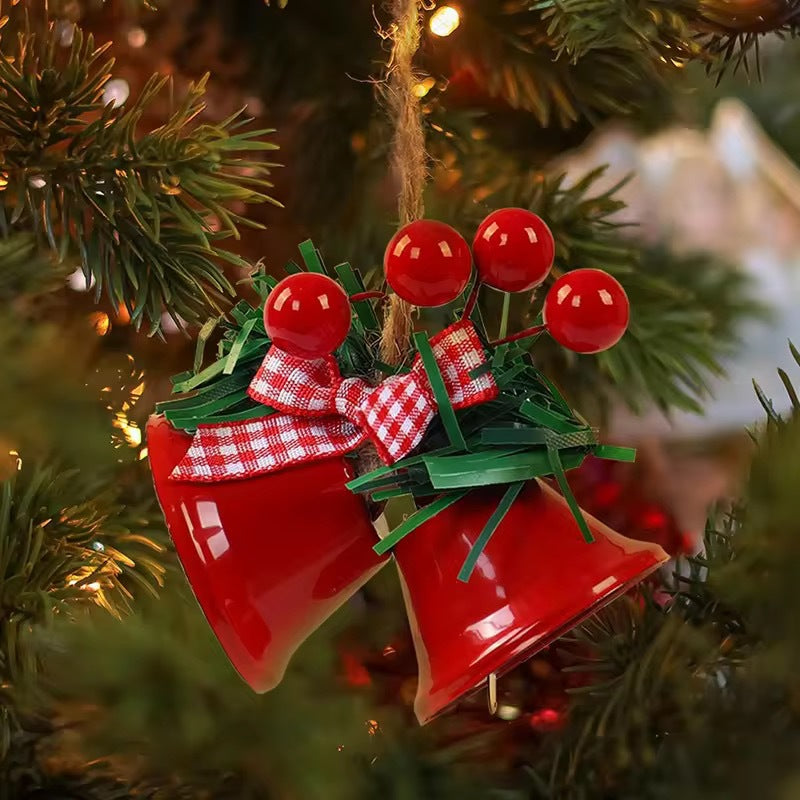 Pendentif de Noël double clochette avec nœud et baies