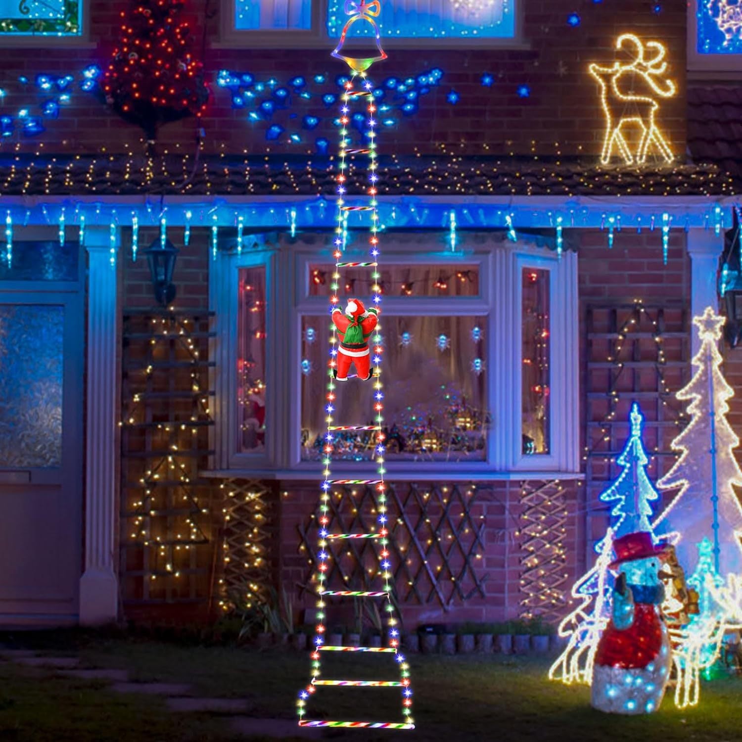 Klimmende kerstman op ladder met LED-verlichting