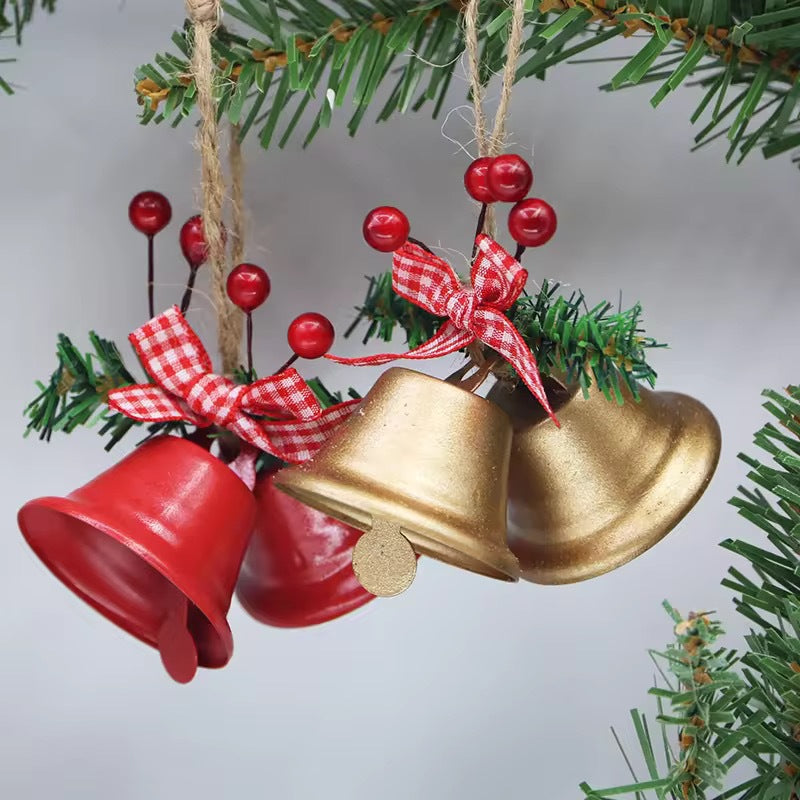 Pendentif de Noël double clochette avec nœud et baies