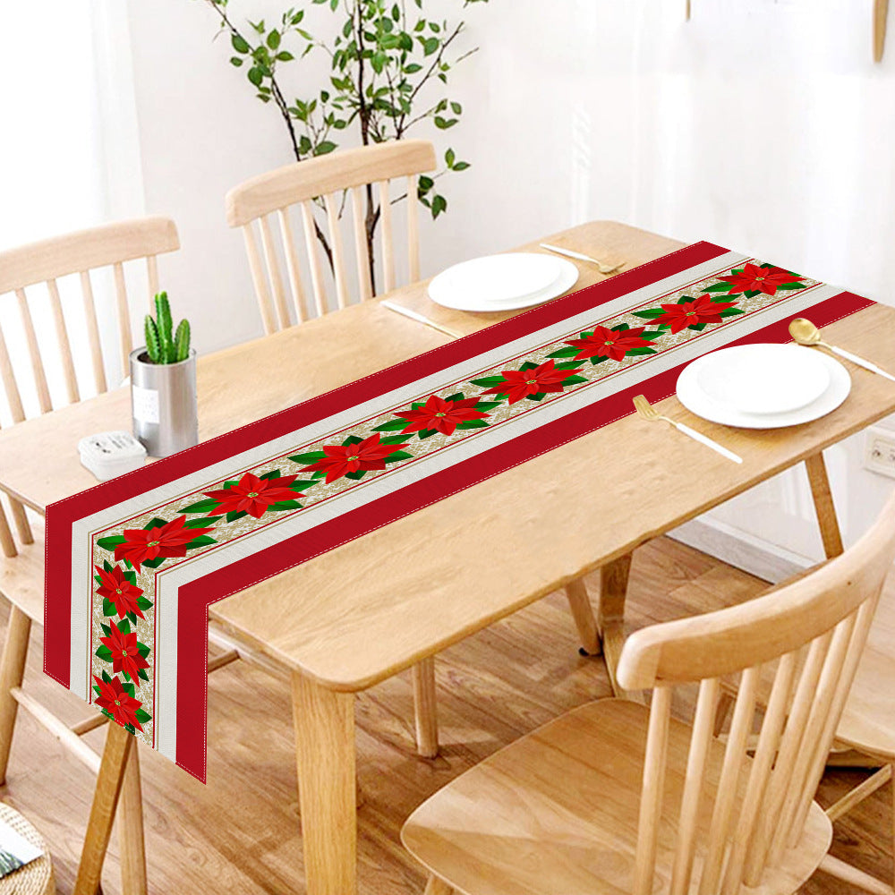 華やかなプリントのクリスマス ポリエステルテーブルランナー