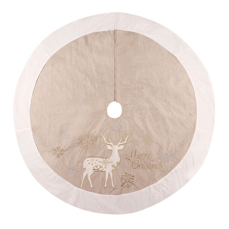 48-Inch Gold and White Linen Christmas Tree Skirt