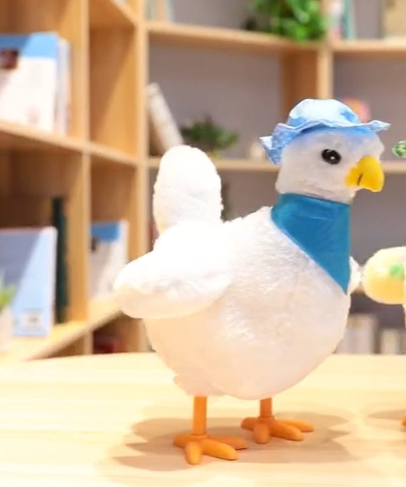 Gallina eléctrica de peluche que pone huevos