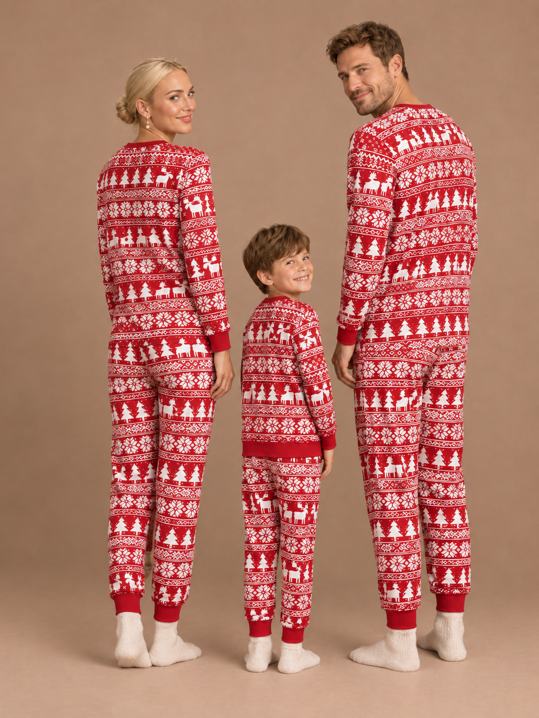 Simple Christmas Print Matching Family Pajamas – back view