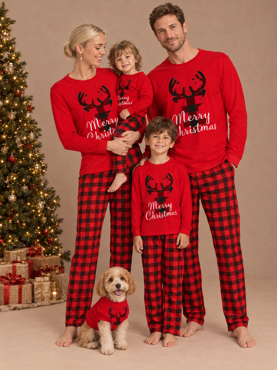 Merry Christmas Matching Family Pajamas (with Dog Sizes) – family photoshoot