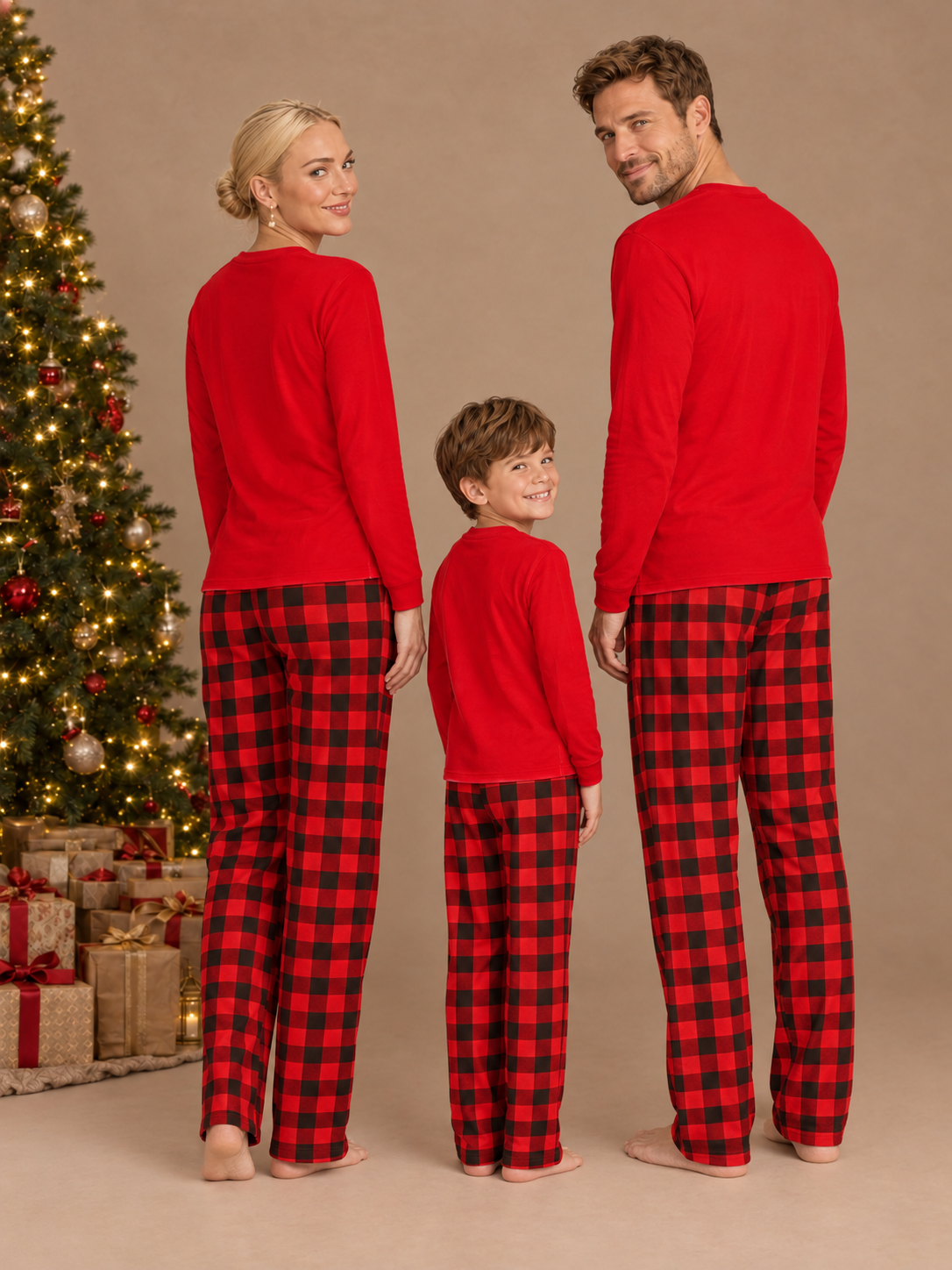 Merry Christmas Matching Family Pajamas (with Dog Sizes) – back view