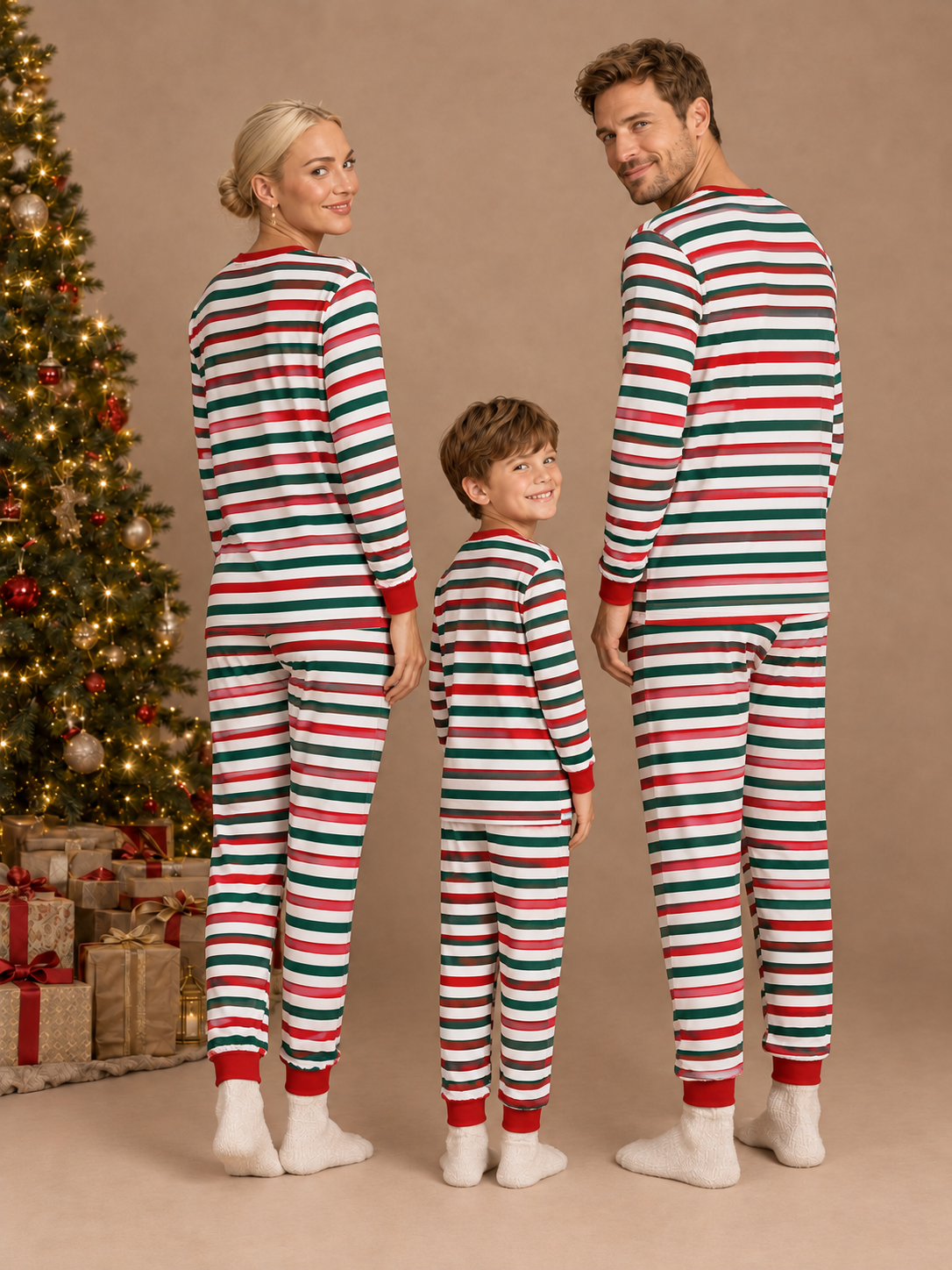 Striped Christmas Matching Family Pajamas – back view