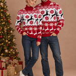 Couples Christmas Reindeer Jacquard Turtleneck Sweater – family photoshoot