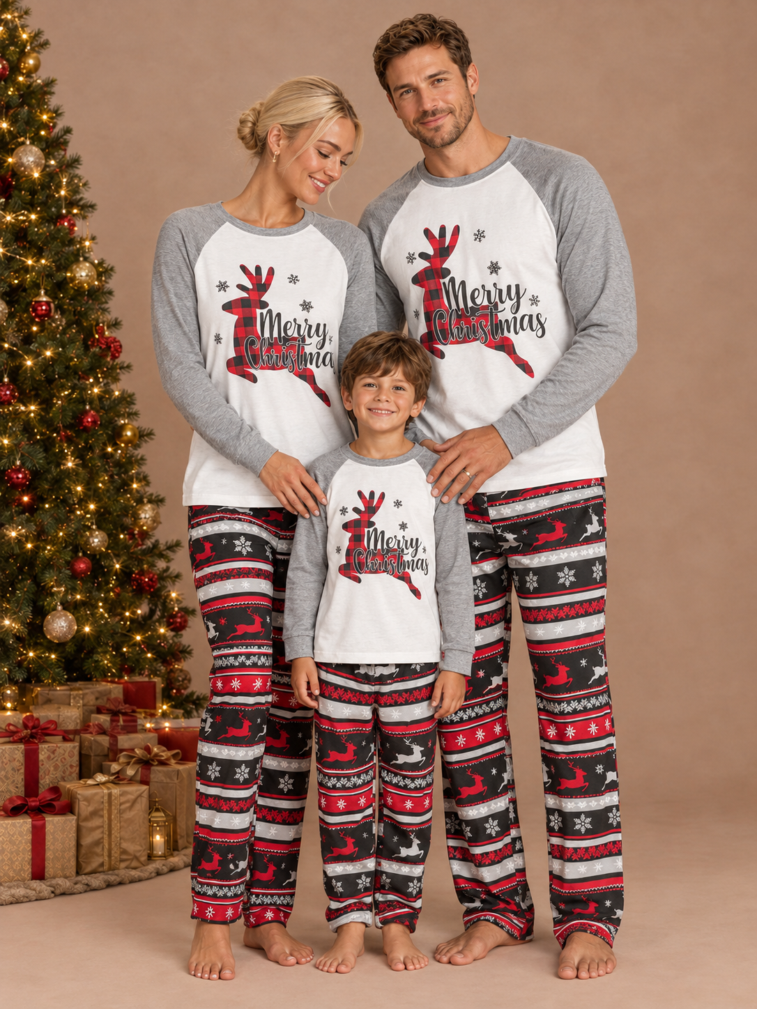Festive Print Matching Family Christmas Pajamas – family photoshoot